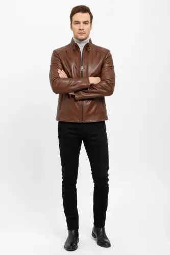 Taba Jady Yaka Tokalı Erkek Hakiki Deri Mont-Taba - 3