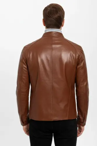 Taba Jady Yaka Tokalı Erkek Hakiki Deri Mont-Taba - 4