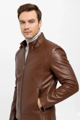 Taba Jady Yaka Tokalı Erkek Hakiki Deri Mont-Taba - DERIDERIM (1)