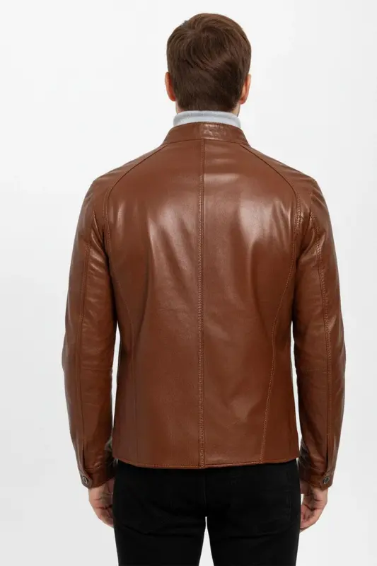 Taba Jady Yaka Tokalı Erkek Hakiki Deri Mont-Taba - 4