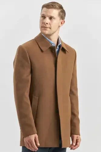 Taba Kaşe Bebe Yaka Kapitoneli Astar Comfort Fit Rahat Kesim Klasik Kaban 1008245161-Taba - İMZA (1)