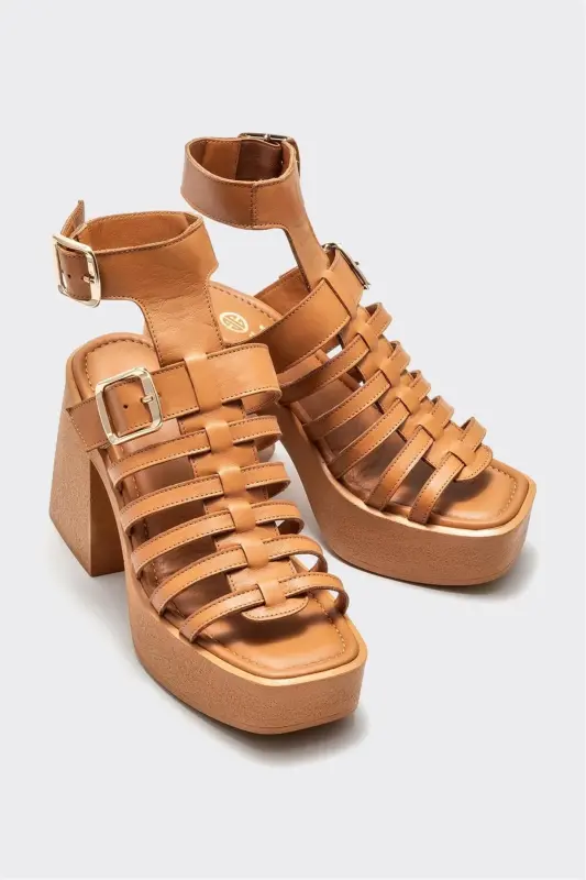 Taba Leather Women's Heeled Sandals - 2
