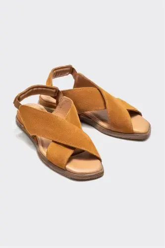 Taba Teri Ayollar Tekis Sandalet - ELLE (1)