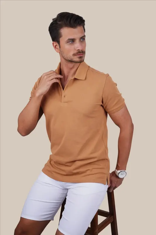 Taba Yaka Desenli Erkek Polo Yaka Tişört-Taba - 2