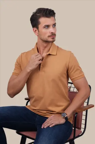 Taba Yaka Desenli Erkek Polo Yaka Tişört-Taba - 3