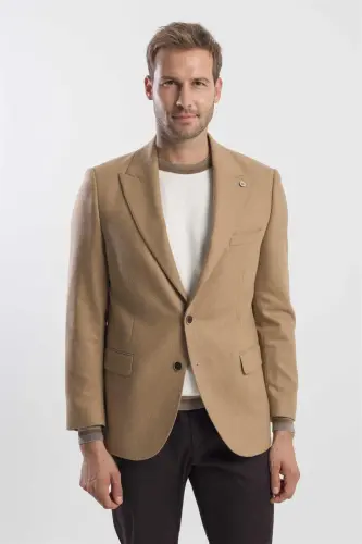 Tabac Classic Fit Wool Blend Mono Collar Jacket 