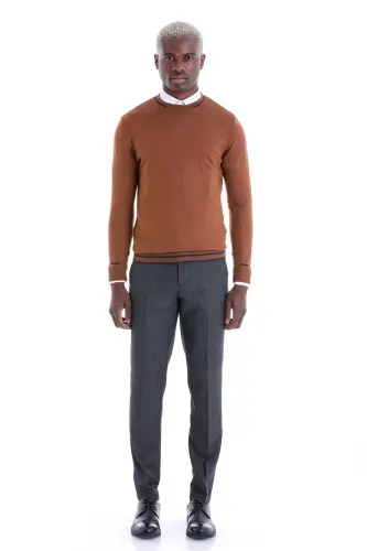 Табачный Comfort Fit С узором С круглым вырезом Шерстяной Свитер - Табачный - 3