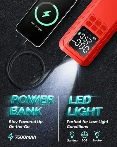 Tabiat Qahramoni Shina Nasos Portativ Havo Kompressori, 150 PSI avtomobil shinalari uchun havo nasosi Portativ raqamli LCD bosim o'lchagich, Mototsikl shinalari, Velosiped shinalari va to'plari uchun elektr havo nasosi, Qizil - 4