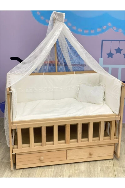 Табиий ёғоч она ёнида лифтли тортиб олинувчи кроватча тўлиқ тўплам уйқу тўплами - TURHAN BEBE (1)