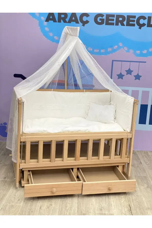 Табиий ёғоч она ёнида лифтли тортиб олинувчи кроватча тўлиқ тўплам уйқу тўплами - 3