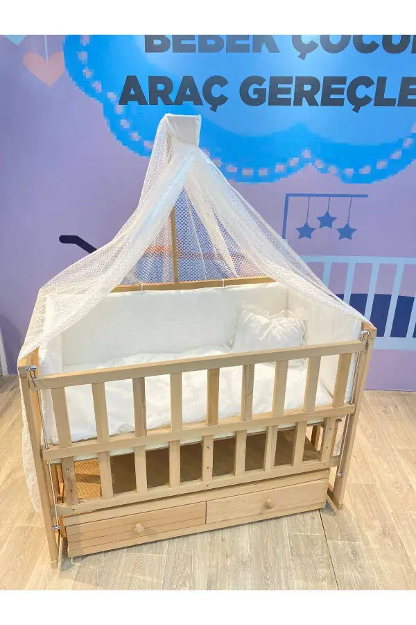 Табиий ёғоч она ёнида лифтли тортиб олинувчи кроватча тўлиқ тўплам уйқу тўплами - 4