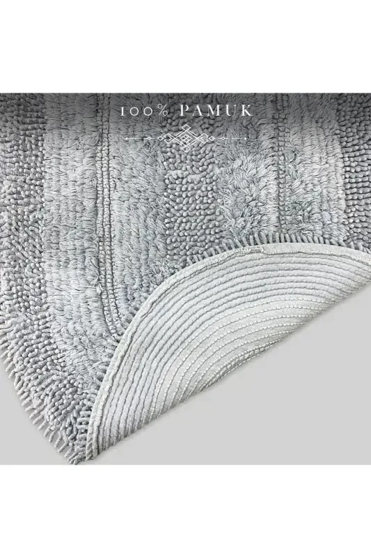 Tabiiy paxta spagetti oval kulrang 2 dona hammom gilamchasi to'plami hammom halısı unitaz qopqog'i-kulrang - 2