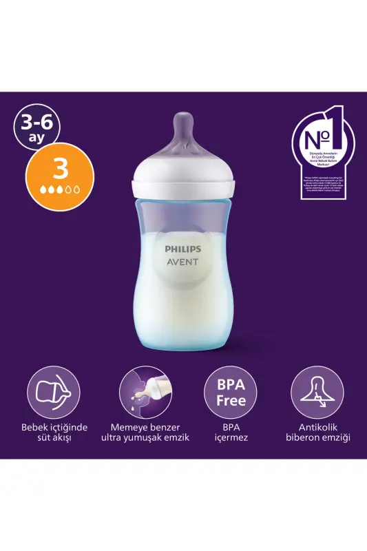 Tabiiy reaksiyali PP ko'k biberon 260ml 1 oylik Scy903/21 - 2