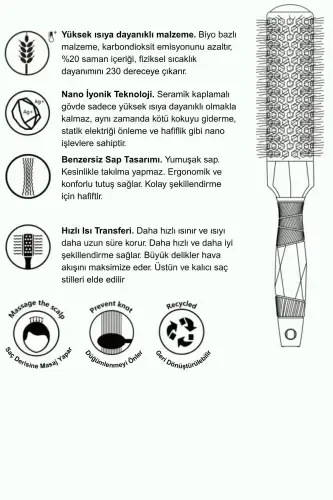 Tabiiy seramika termik dumaloq soch cho'tkasi 25mm 0471 - 2