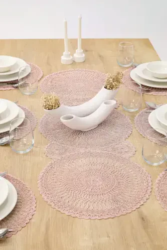 Table Setting Set Placemat and Runner for 6 People-Pink - 2