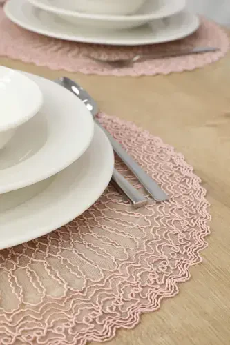 Table Setting Set Placemat and Runner for 6 People-Pink - 3