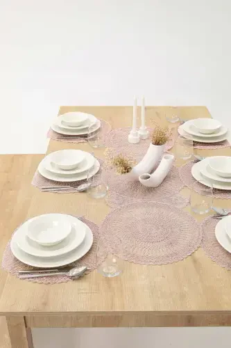 Table Setting Set Placemat and Runner for 6 People-Pink - 4