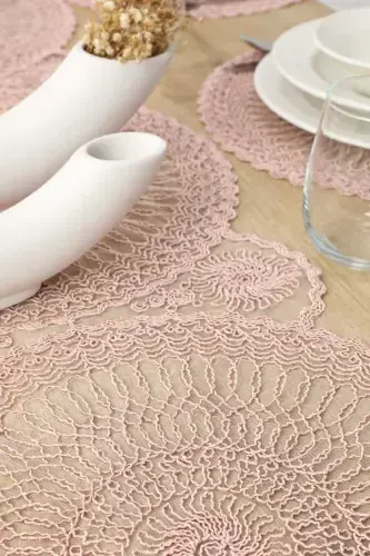 Table Setting Set Placemat and Runner for 6 People-Pink - 5