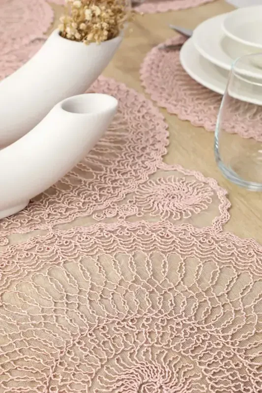 Table Setting Set Placemat and Runner for 6 People-Pink - 5