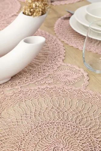 Table Setting Set Placemat and Runner for 6 People-Pink - 5
