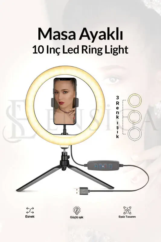 Table Stand 10 Inch Led Ring Light Influencer Youtuber Tiktok Phone Holder Makeup Light - 2