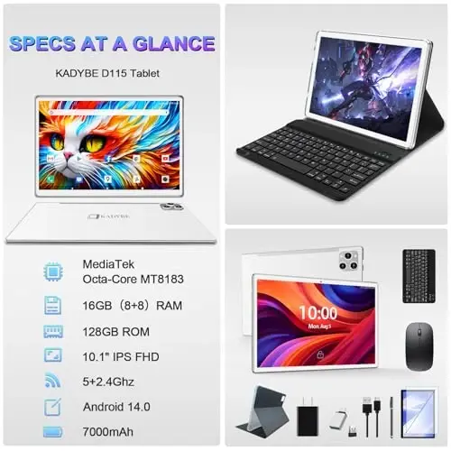 Tablet 10.1 Inch Android 13 Tablets 2025 Latest Android Tablets 128GB ROM+16GB RAM (8+8 Virtual), 2 in 1 Tablet with Keyboard, Powerful Octa-Core+13MP Camera, 1TB TF Expandable, FHD WiFi Tableta PC - 2