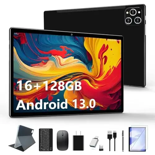 Tablet 10.1 Inch Android 13 Tablets 2025 Latest Android Tablets 128GB ROM+16GB RAM (8+8 Virtual), 2 in 1 Tablet with Keyboard, Powerful Octa-Core+13MP Camera, 1TB TF Expandable, FHD WiFi Tableta PC - 1