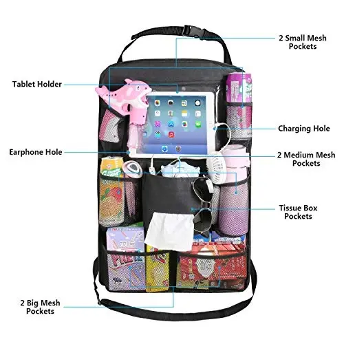 Car Backseat Organizer with Tablet Holder and 8 Storage Pockets - 3