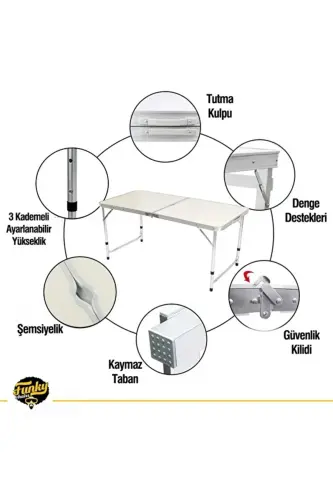 Tabureli Katlanabilir Piknik Masası Seti -Bej-Bej - 6