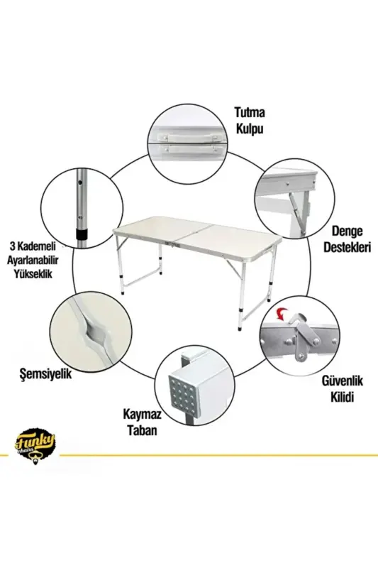 Tabureli Katlanabilir Piknik Masası Seti -Bej-Bej - 6