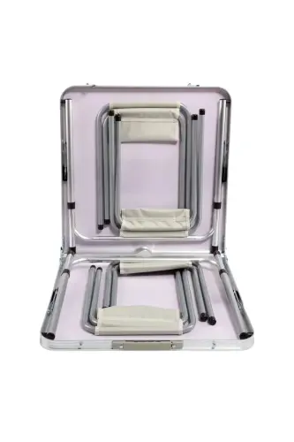 Tabureli Katlanabilir Piknik Masası Seti -Bej - Bej - 10