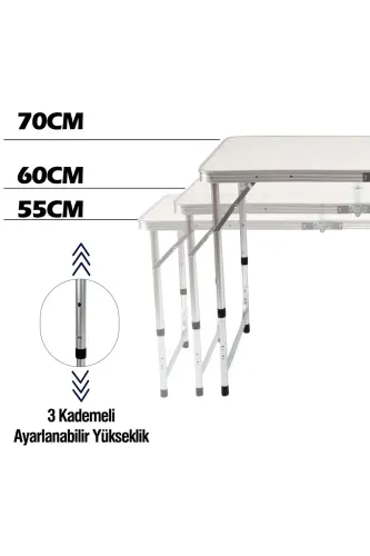 Tabureli Katlanabilir Piknik Masası Seti -Bej-Bej - 3