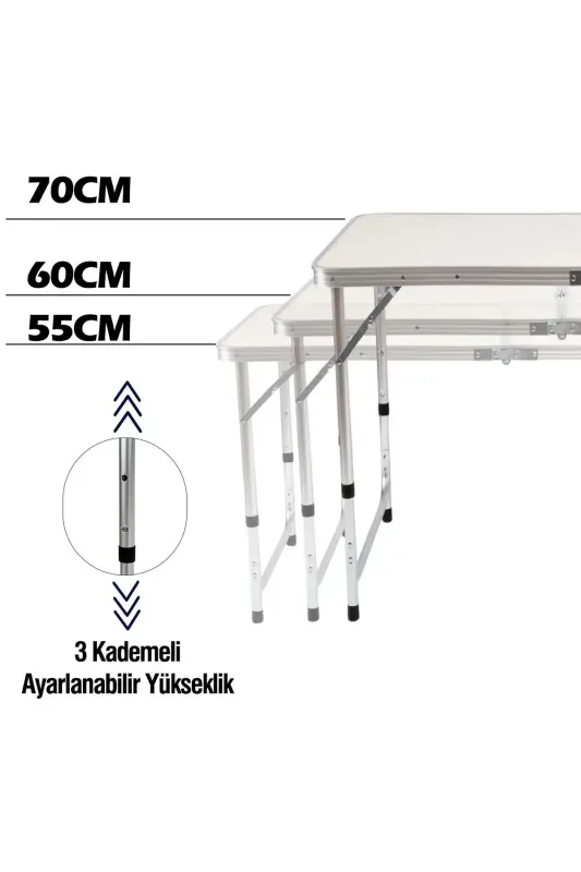 Tabureli Katlanabilir Piknik Masası Seti -Bej-Bej - 3