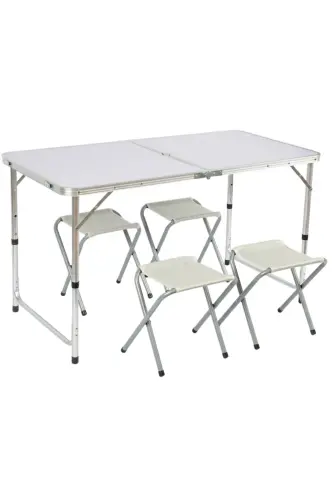 Tabureli Katlanabilir Piknik Masası Seti -Beyaz-Beyaz - 1
