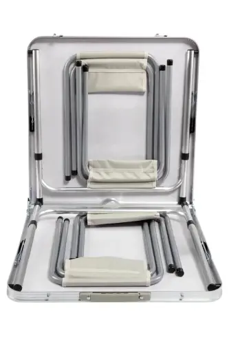 Tabureli Katlanabilir Piknik Masası Seti -Beyaz-Beyaz - 4