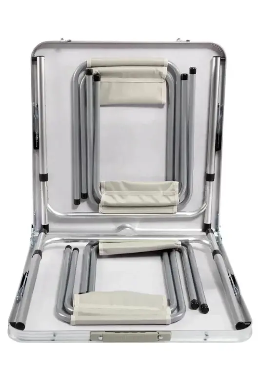 Tabureli Katlanabilir Piknik Masası Seti -Beyaz-Beyaz - 4