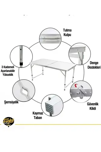 Tabureli Katlanabilir Piknik Masası Seti -Beyaz-Beyaz - 7