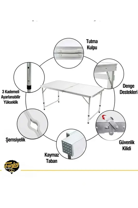 Tabureli Katlanabilir Piknik Masası Seti -Beyaz-Beyaz - 7