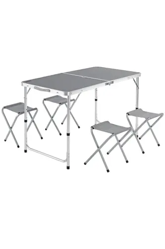 Tabureli Katlanabilir Piknik Masası Seti -Füme-Gri - 1