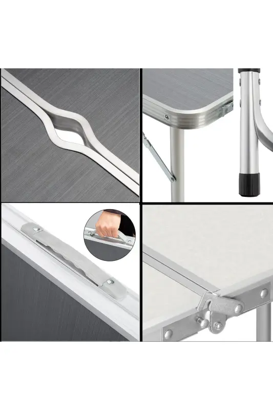 Tabureli Katlanabilir Piknik Masası Seti -Füme-Gri - 3