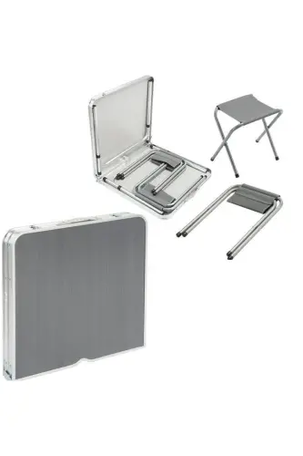 Tabureli Katlanabilir Piknik Masası Seti -Füme-Gri - 7