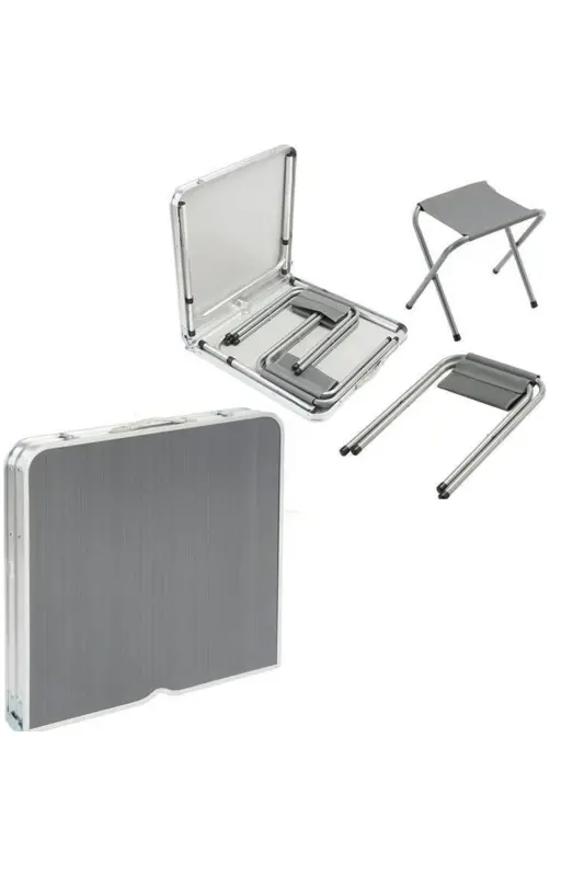 Tabureli Katlanabilir Piknik Masası Seti -Füme-Gri - 7