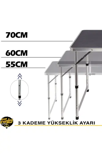 Tabureli Katlanabilir Piknik Masası Seti -Füme-Gri - FUNKY CHAIRS (1)