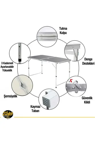 Tabureli Katlanabilir Piknik Masası Seti -Füme-Gri - 6