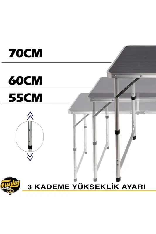 Tabureli Katlanabilir Piknik Masası Seti -Füme - Gri - 2