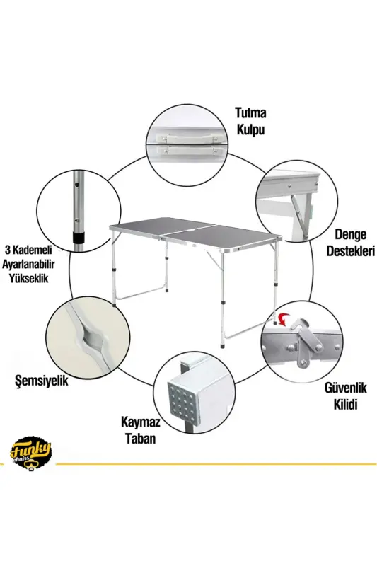 Tabureli Katlanabilir Piknik Masası Seti -Füme - Gri - 6
