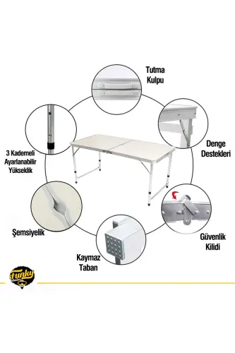 Tabureli Katlanabilir Piknik Masası Seti -gri - beyaz - 7