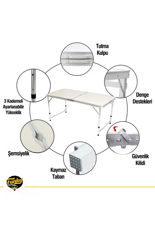 Tabureli Katlanabilir Piknik Masası Seti -gri - beyaz - 7