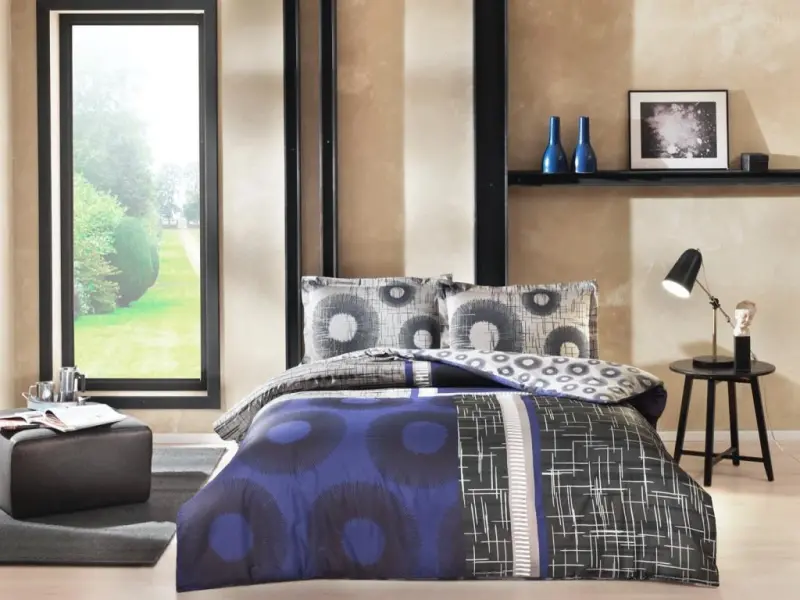 Taç Çift Kişilik Saten Nevresim Takımı Lionel Lacivert - NEVRESIMDUNYASI