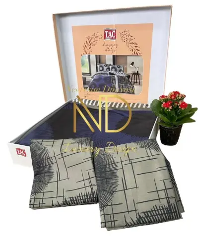 Taç Çift Kişilik Saten Nevresim Takımı Lionel Lacivert - NEVRESIMDUNYASI (1)